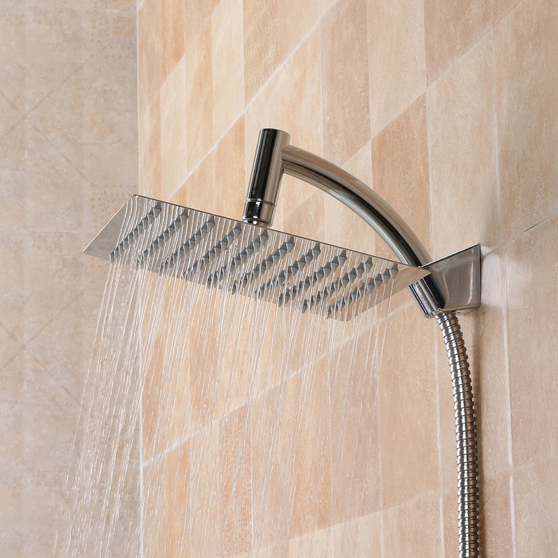 Square 8 Inch Rainfall Shower Head Extension with Shower Arm Hose Kit Overhead