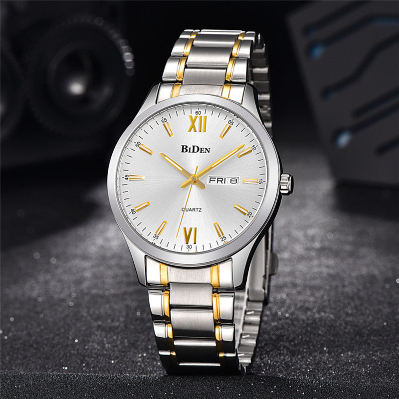 BIDEN 0032 Full Steel Waterproof Men Watch Casual Style Calendar Quartz Watches