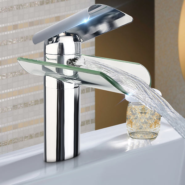 Chrome Solid Brass Glass Faucet Waterfall Bathroom Kitchen Basin Sink Mixer Tap