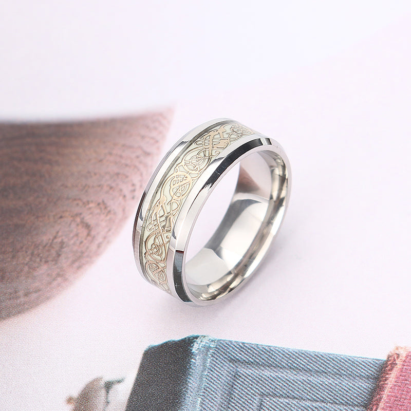 Fashion Luminous Stainless Steel Finger Ring Dragon Pattern Punk Gift for Men