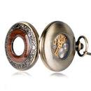 Deffrun Vintage Hand Wind Mechanical Watch Wooden Design Pocket Watches