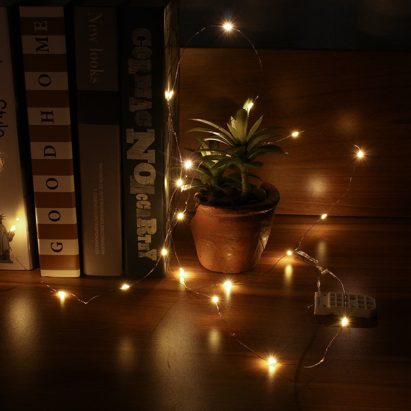 LUSTREON DC3V Warm White Yellow 2M Silver Wire Turn On LED String Light for Christmas Holiday Vase Decor