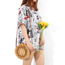 Women's Beach Handwoven Round Rattan Bag Straw Pattern Handbags Crossbody Tote