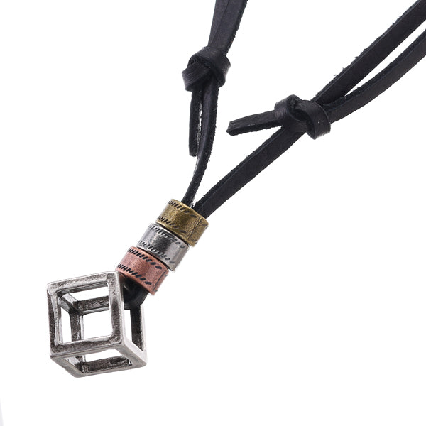 Punk Leather Rope Chain Adjustable Long Personalized Necklace for Men