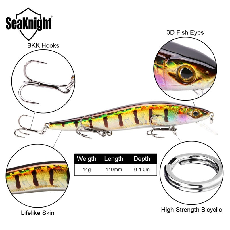 SeaKnight SK020 IPC 14g 110mm 0-1M Depth Fishing Lure Minnow Hard Baits Fishing Wobblers