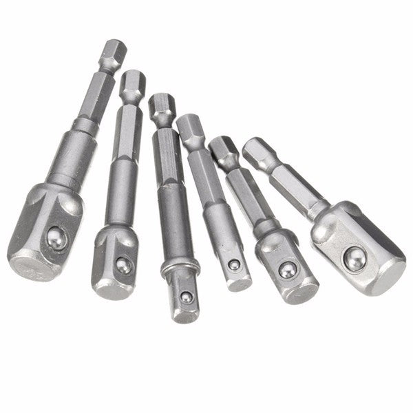 6pcs 1/4 Inch Hex Shank Magnetic Nut Driver Set Square Drive Socket Adaptor