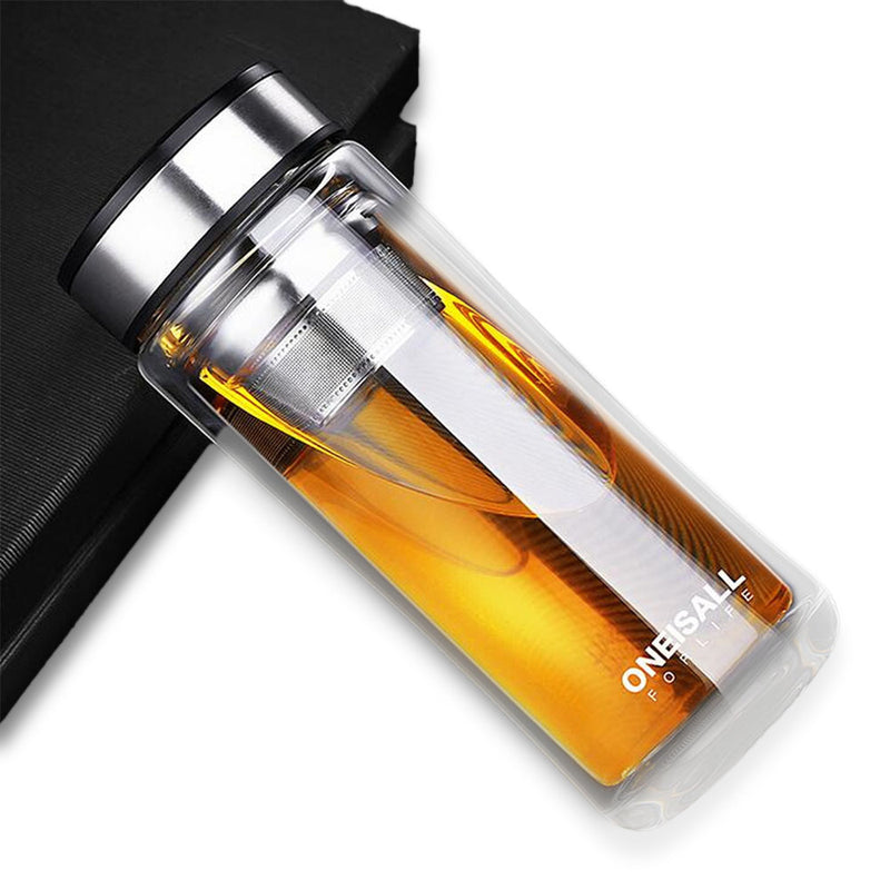 Large Capacity Glass Water Bottle Double Walled Travel Mug Portable Convenient Cup with Tea Infuser