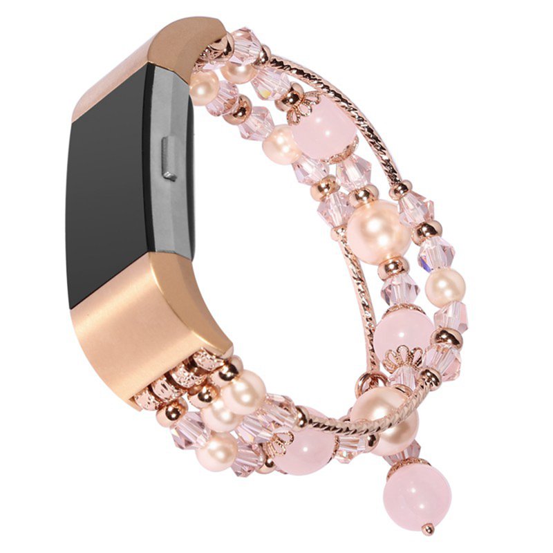 Womens Beaded Elastic Stretch Wristwatch Band Strap Bracelet for Fitbit Charge 2