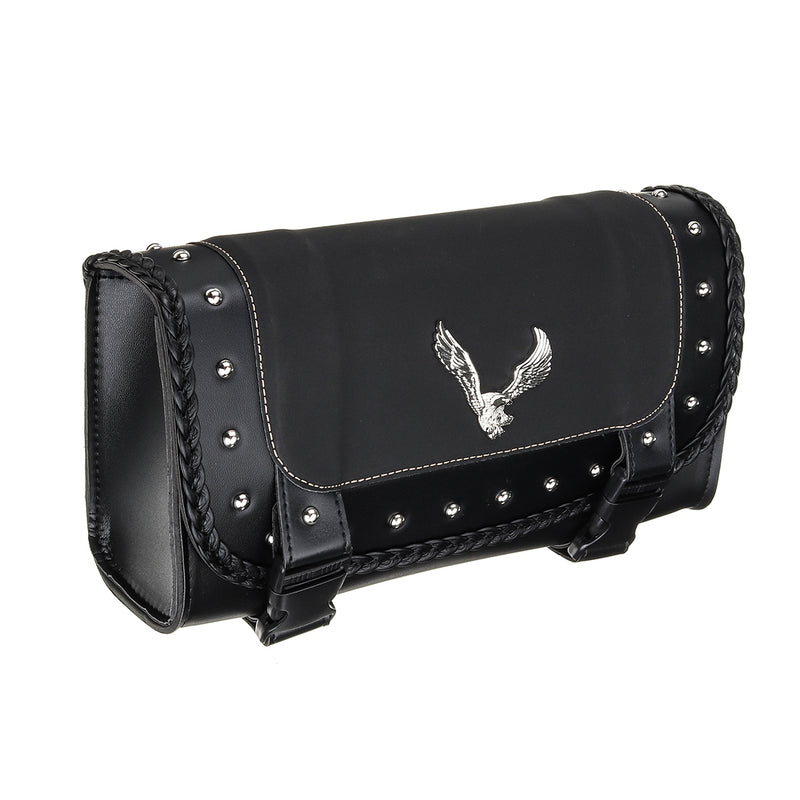 Black PU Leather Motorcycle Tool Bag Luggage Saddlebags Saddle Bag Universal For Harley