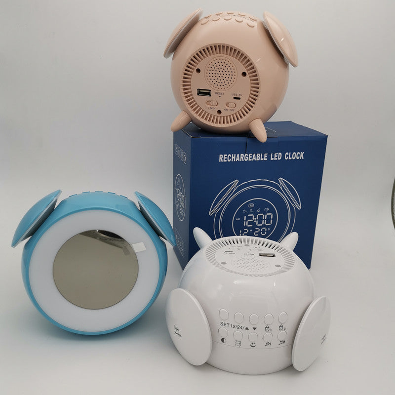 LD908 LED Wake Light Clock Ambient Light Rechargable Alarm Clock with Sunset Mode Digital 12/24 Hour Display