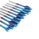 Drillpro 10Pcs 3mm Shank Blue Nano Tungsten Carbide Burrs 6mm Head Rotary File Set
