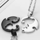 Trendy Geometric Animal Stainless Steel Necklace Cute Sweet Cat Pendant Puzzle Couple Necklace