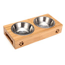 Pet Food Water Feeder Single Twin Bowls Bamboo Stainless Steel Dog Cat Dishes Pet Bowl