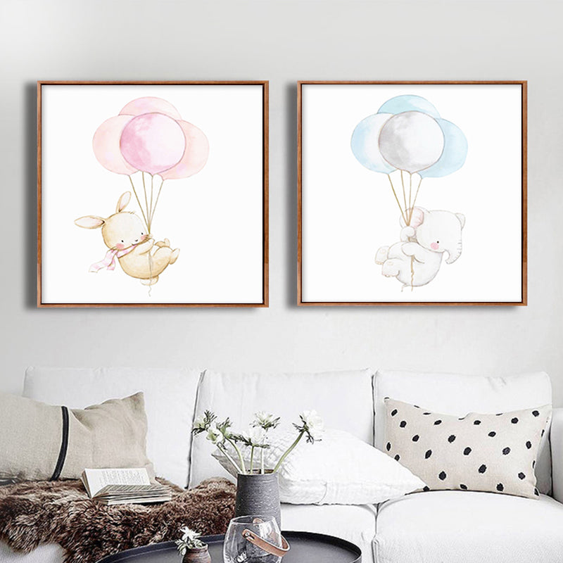 Miico Hand Painted Combination Decorative Paintings Blue And  Pink Balloon Bear Wall Art For Home Decoration