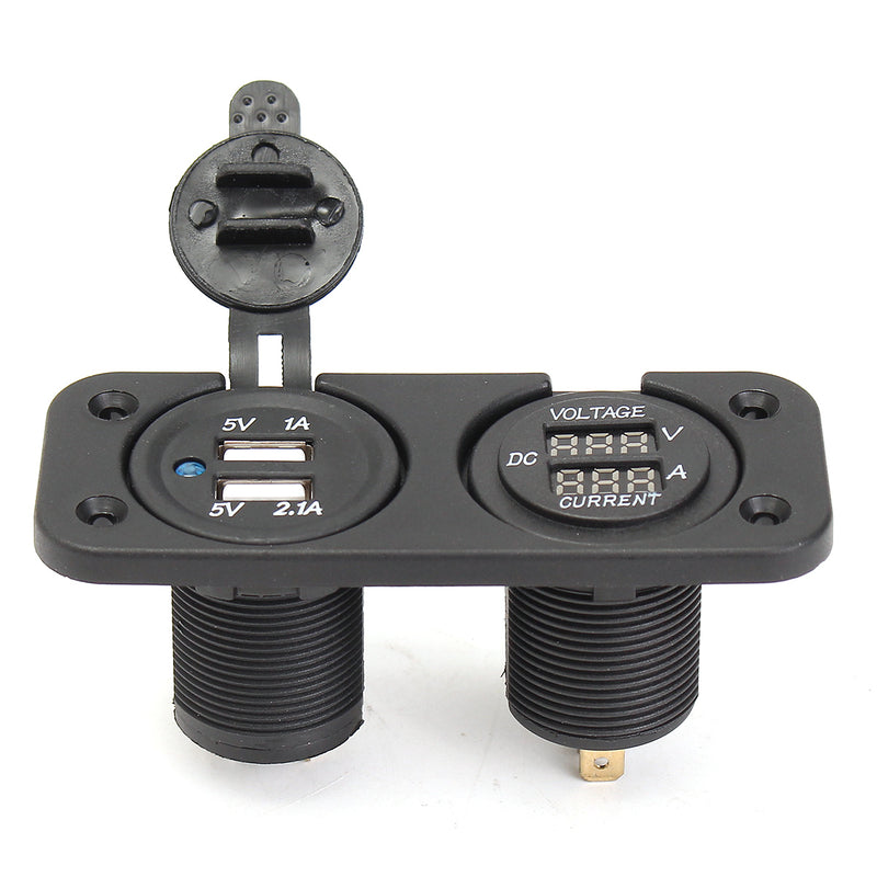 DC12-24V Waterproof Dustproof Dual Usb Port + LED Digital Volt Meterr + Ammeter
