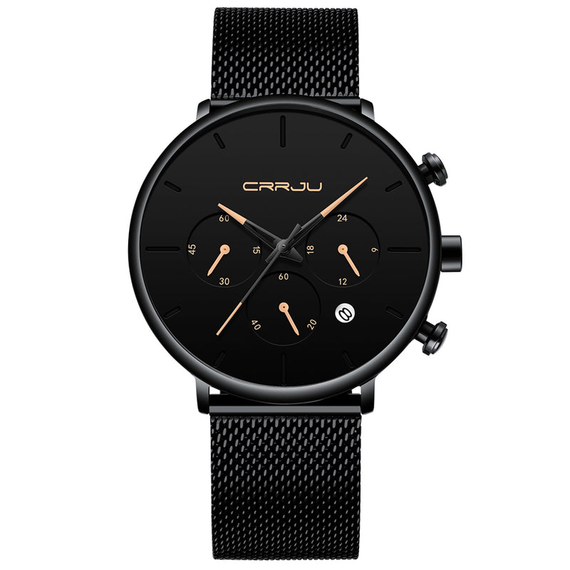 CRRJU 2271 Men Simple Atmospheric Dial Color Design Needle Full Mesh Steel Band Quartz Watch