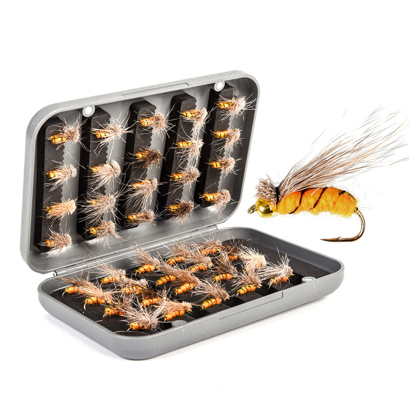 LEO 40PCS Fly Fishing Lure Set Trout Bass Artificial Bait Fishing Hooks Tackle With Box