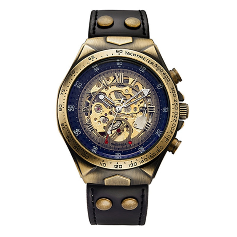 SHENHUA Brand Genuine Bronze Belt Waterproof Skeleton Men Luxury Mechanical Watch Automatic Wrist Watches