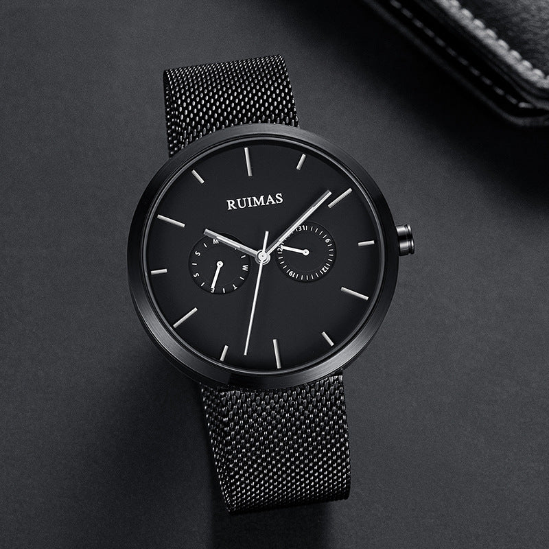 RUIMAS 567 Casual 3ATM Waterproof Multi-dial Fashion Stainless Steel Strap Men Quartz Watch