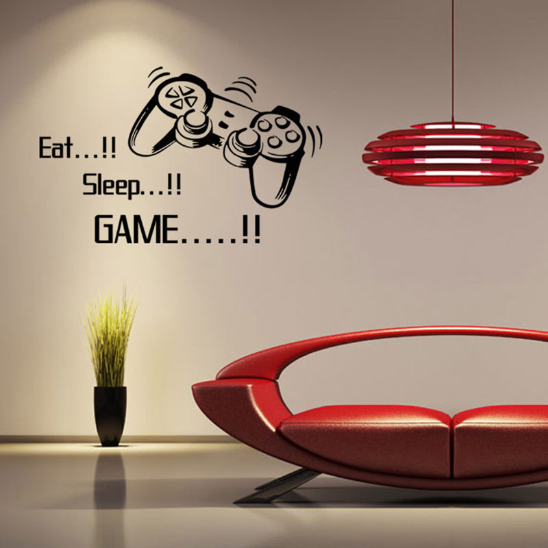 Creative Art Game Handle Wall Stickers "EAT SLEEP GAME" Black Vinyl Removable Printed Wall Sticker