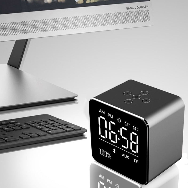 YAyusi V9 Mini Wireless bluetooth Speaker LED Mirror Alarm Clock FM Radio Stereo Bass Speaker