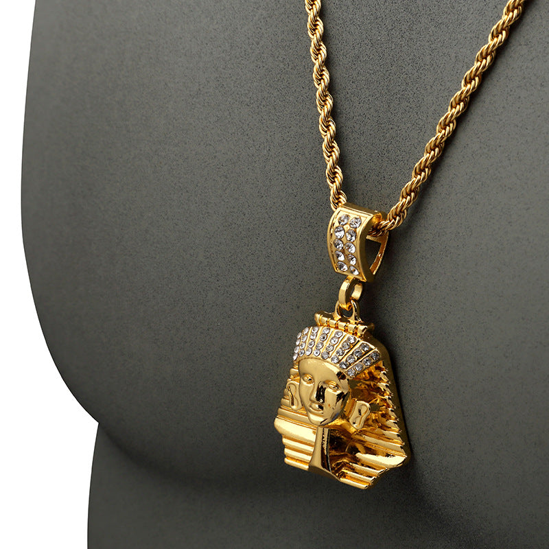 Men's Hip Hop Gold Necklace Fashion Rhinestone Pharaoh Pendant Necklace