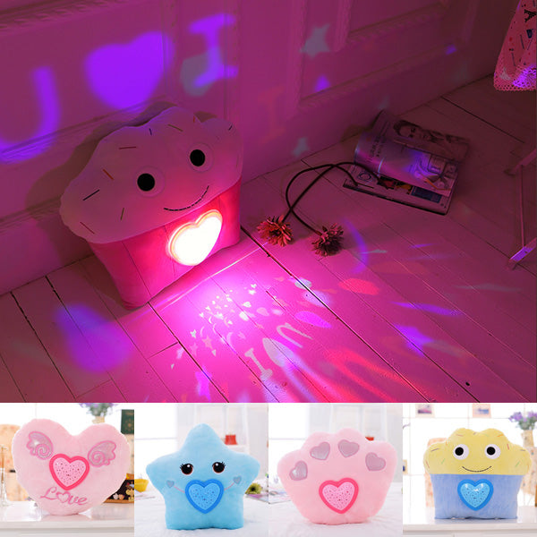 Colorful Plush LED Music Projection Star Cake Heart Shape Throw Pillow Home Sofa Decor Valentine Gift
