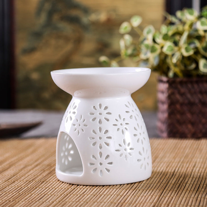 Ceramic Wax Melt Warmer/Oil Incense Burner Daisy Cut-Out Design Incense Holder