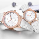 LONGBO 8631 White Ceramic Diamond Couple Watch Waterproof Casual Style Unisex Quartz Watch