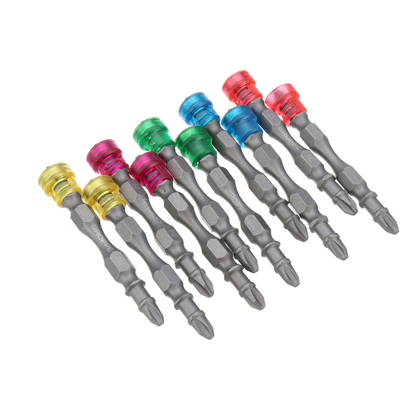 BROPPE 10pcs Double Head 65mm S2 Alloy PH2 Phillips Magnetic Screwdriver Bit Set 1/4 Inch Hex Shank