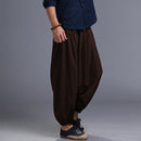 Men Yoga Loose Drop Crotch Pants Male Casual Harem Pants Elastic Cotton Linen Bloomers Trousers