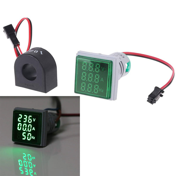 3pcs Geekcreit 3 in 1 AC 60-500V 100A Voltmeter Ammeter HZ Hertz Frequency Meter 22mm Digital Current Voltage Amp Signal Light Green LED Lamp Indicator with CT