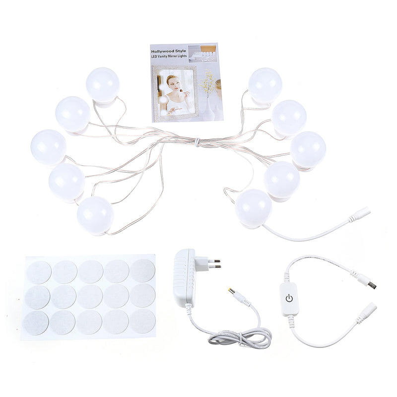 10PCS Hollywood Style Pure White LED Vanity Mirror Light Bulb Kit With Dimmer Controller for Makeup Dressing