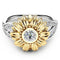 Vintage Zircon Inlaid Gold Sunflower Hollow Leaf Platinum Ring Gift for Her