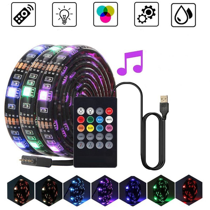 0.5M 1M 2M 3M Waterproof 5050 Music RGB USB LED Strip Light + IR Remote Control for KTV Hotel Bar TV Background