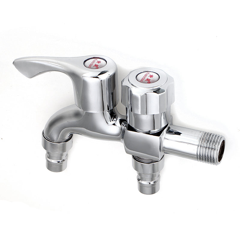Wall Mount Single Cold Washing Machine Faucet 1/2'' Double Spouts 2 Handles Water Tap Garden Faucet Bathroom Bidet Faucet