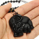 Black Obsidian Lucky Elephant Pendant Hand Carved Beads Necklace
