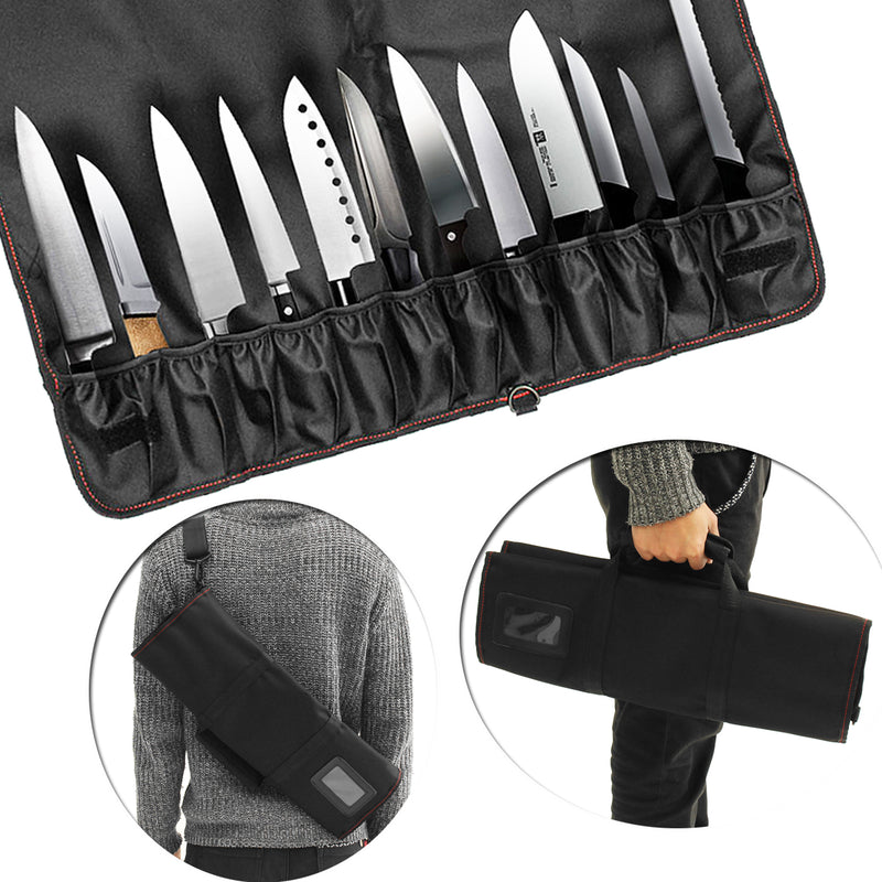 12 Pocket Cutter Roll Bag For Chefs Holds 12 Cutter Portable Chef Cutter Case 50X18cm