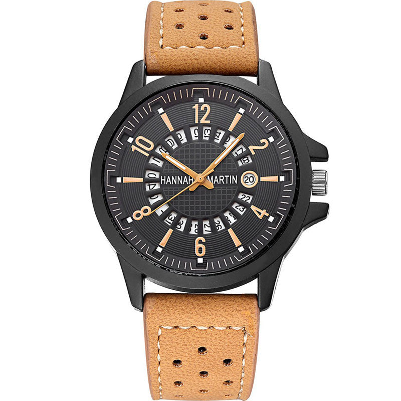 HANNAH MARTIN 1601 Men Wrist Watch Genuine Leather Strap Creative Watch