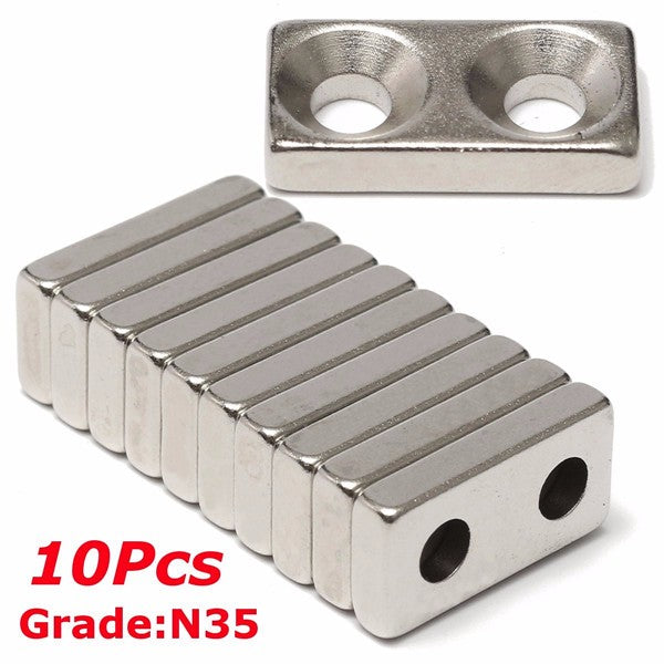 10pcs N35 20x10x4mm Block Countersunk Magnets Neodymium Magnets With 2 Holes