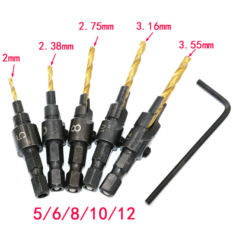 5pcs HSS Countersink Drill Bit Set #5 #6 #8 #10 #12 Woodworking Counter Bore Screw Tool