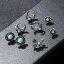 Ethnic Double Arrow Turquoise Earring Set Vintage Silver Hollow Moon Turquoise Stud Earrings