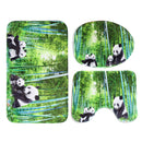 4Pcs Panda Bamboo Decor Non-Slip Rug Toilet Lid Cover Bath Mat Shower Curtain for Bathroom