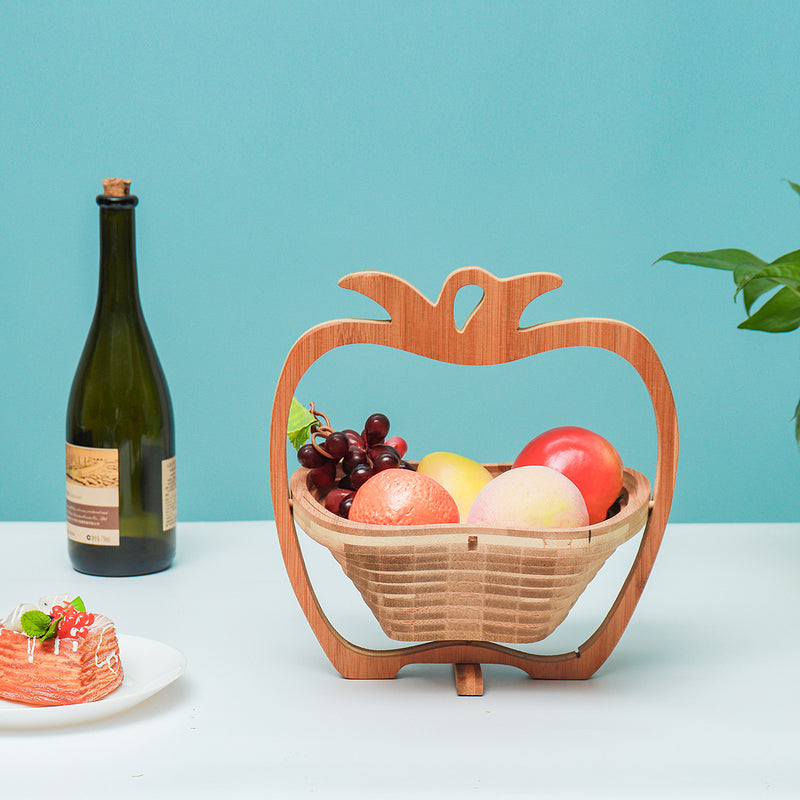 Collapsible Bamboo Fruit Basket Bowl Folding Foldable Trivet Storage Holder Rack Storage Baskets