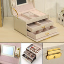 3 Layers Drawer With Mirror Velvet Jewelry Box Necklace Ring Storage Organizer Case