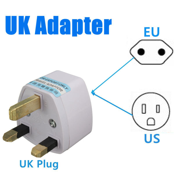 Universal US/EU To UK AC Power Adapter Travel Converter Adapter 3 Pins 110V-240V White