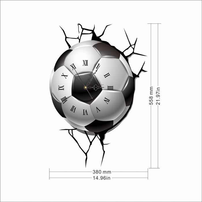 PAG STICKER 3D Wall Clock Decals Soccer Football Cracking Wall Sticker Home Decor Gift
