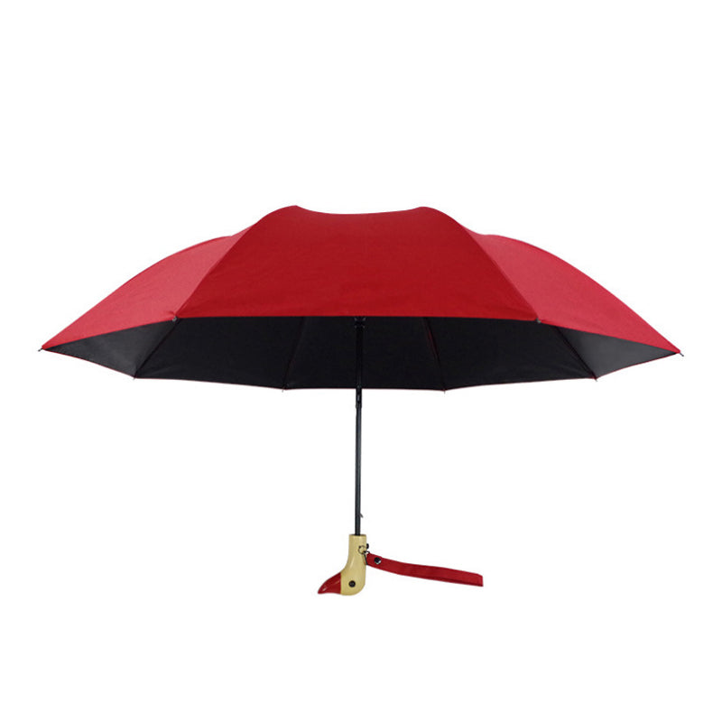 Automatic Folding Umbrella 1-2 People Lovely Duck Wooden Handle Umbrella Windproof Camping Sunshade