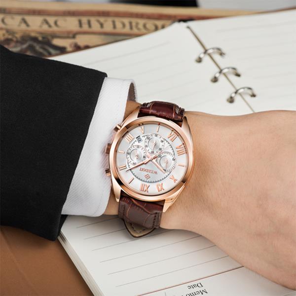 WISHDOIT WSD-006 Fashion Men Quartz Watch Luxury Leather Strap Waterproof Wrist Watch