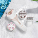 DIGOO 4 In 1 Wet Dry Electric Epilator Shaver Hair Removal Kit with Massage Roller Facial Cleanser Brush for Face Underarm Bikini Line Body Depilation
